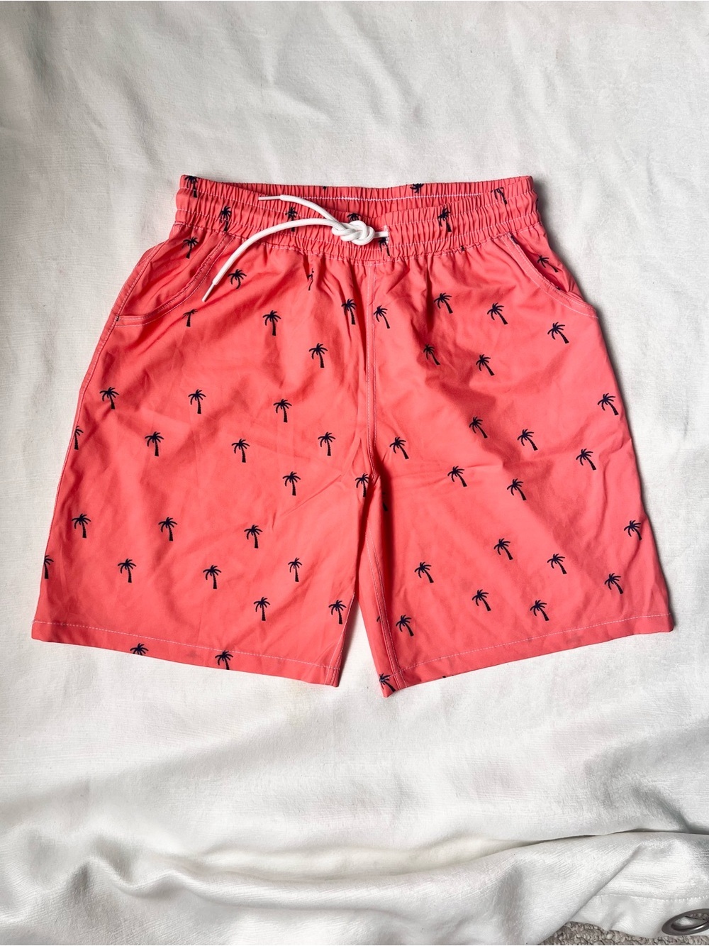 Boys  Coral Orange Palm-Print Swim trunks shorts 13-14